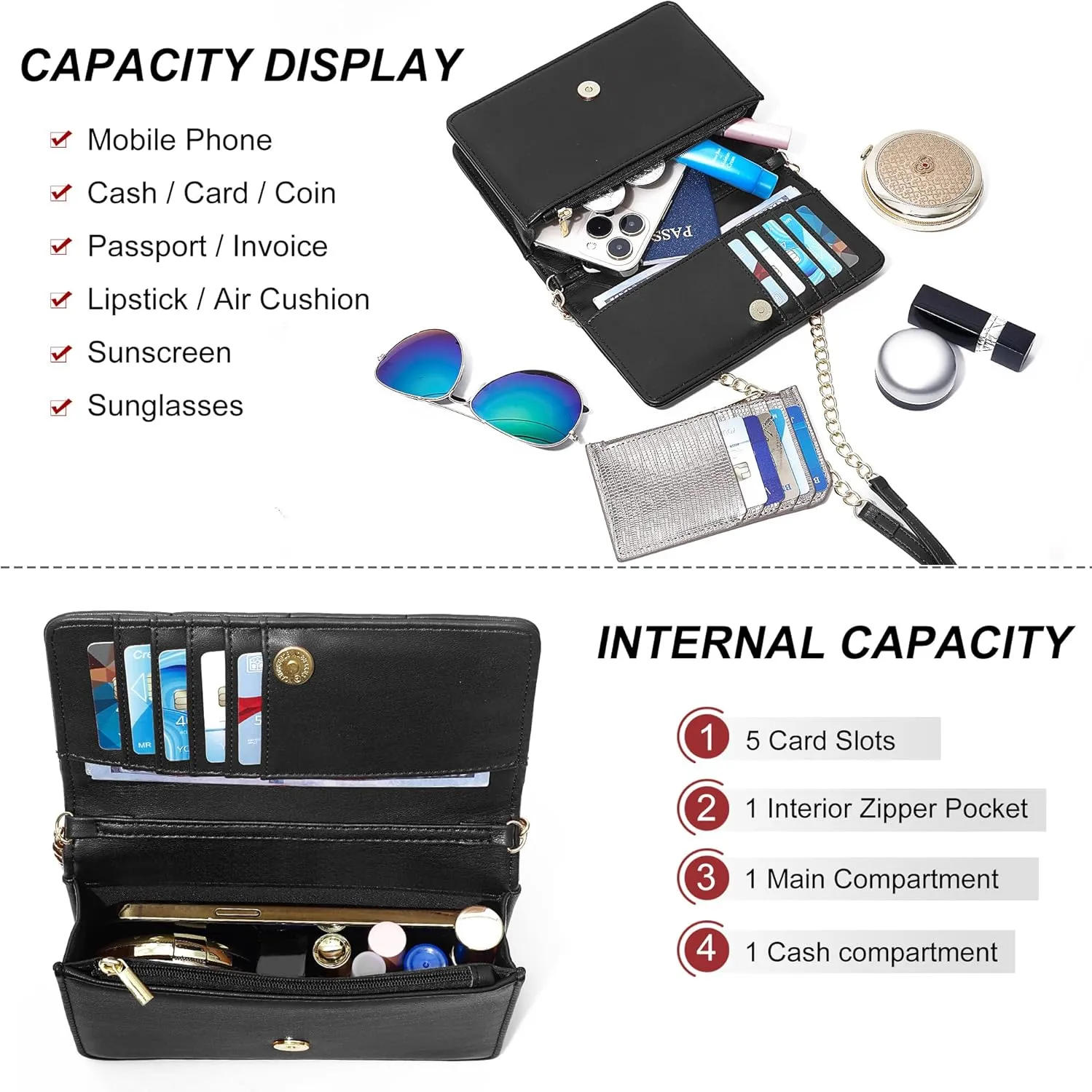 KUKOO Small Crossbody Bag for Women Cell Phone Wallet Purse Clutch Handbags with Credit Card Slots