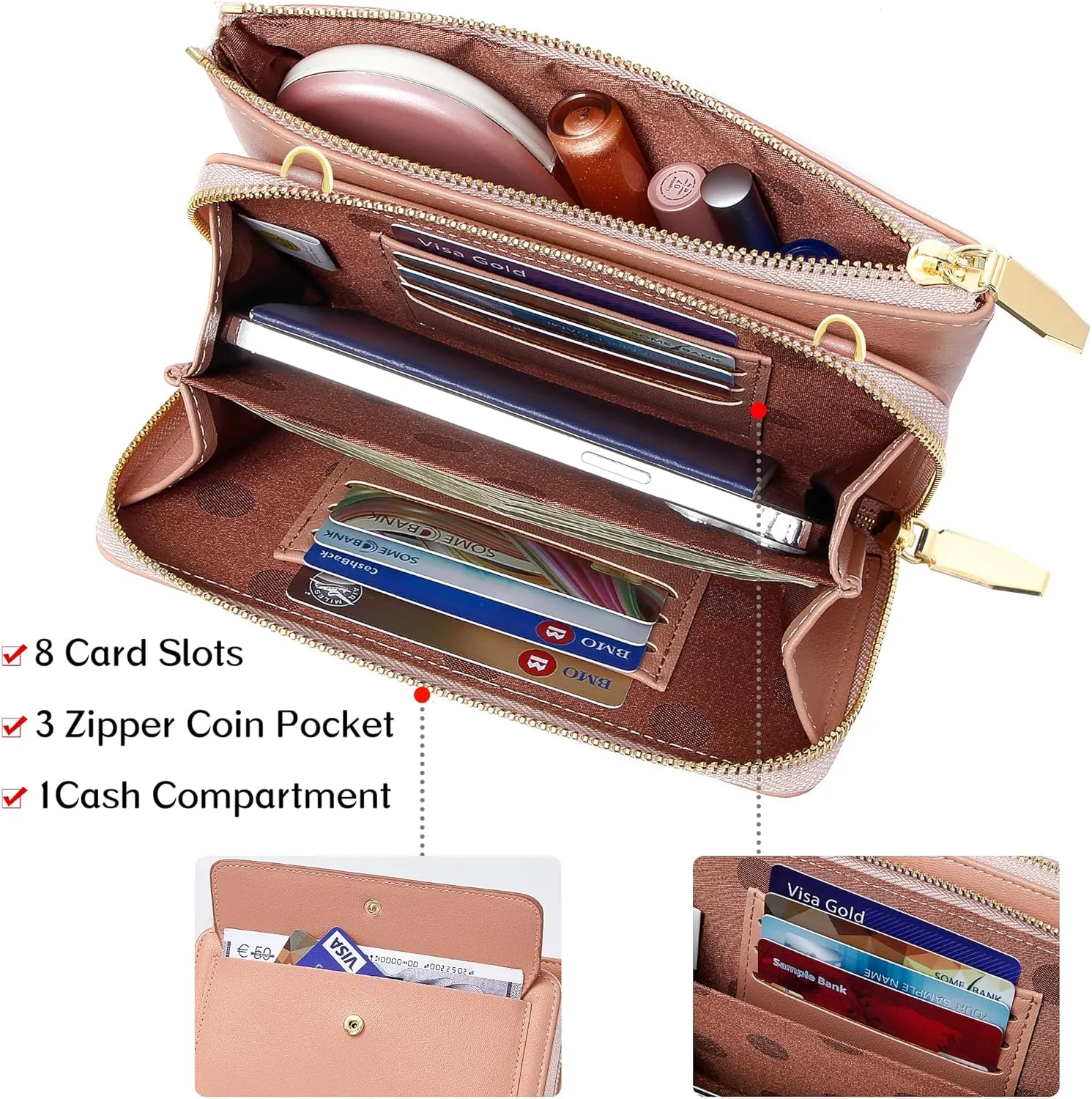 KUKOO Small Crossbody Bag for Women Cell Phone Wallet Purse Mini Shoulder Handbags with Card Slots