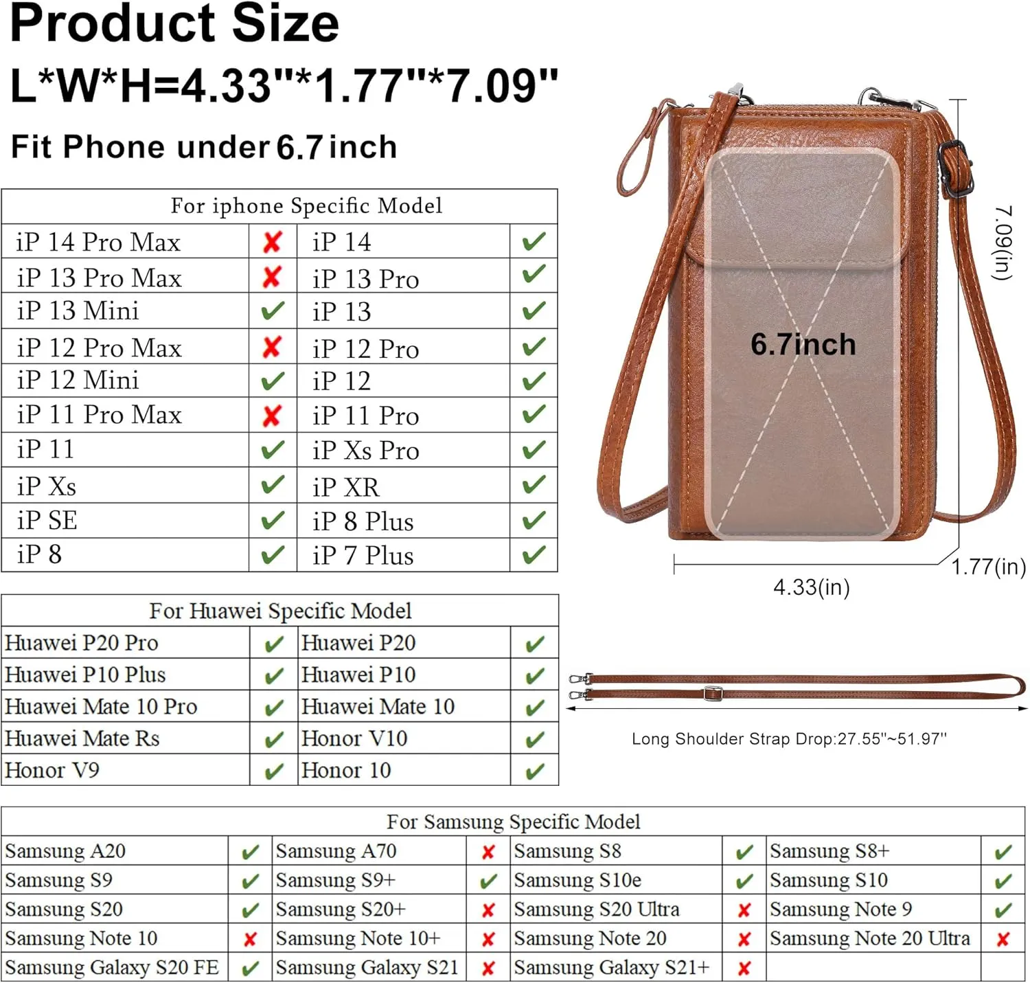 KUKOO Small Crossbody Bags for Women PU Leather Cell Phone Purse Wallet with Credit Card Slots