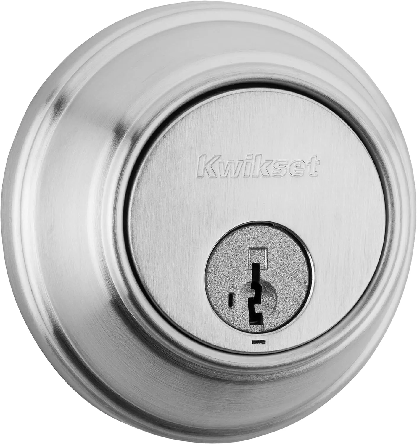 Kwikset 817 Deadbolt Lock, Satin Chrome Round Exterior Keyed Front Entry Door, Pick Resistant SmartKey Rekey Security, Single Cylinder Dead Bolt