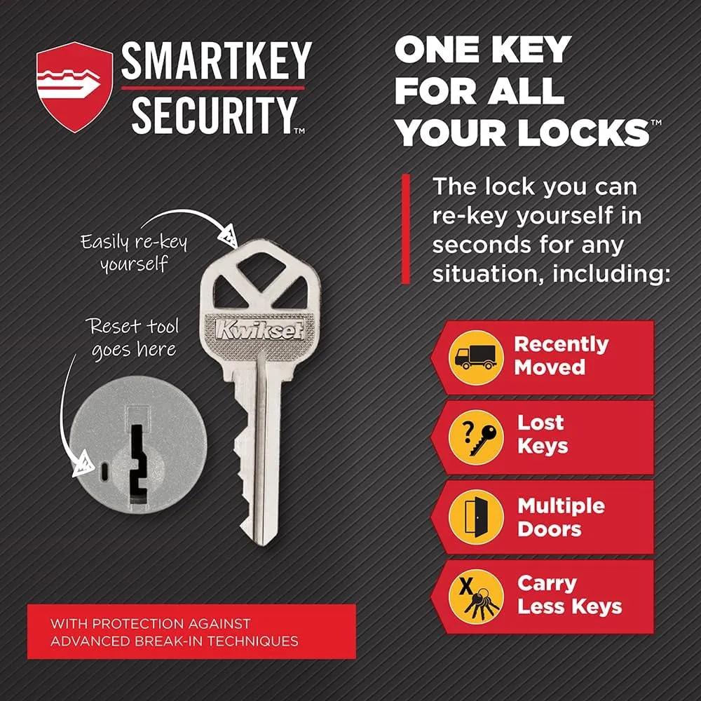 Kwikset 817 Deadbolt Lock, Satin Chrome Round Exterior Keyed Front Entry Door, Pick Resistant SmartKey Rekey Security, Single Cylinder Dead Bolt