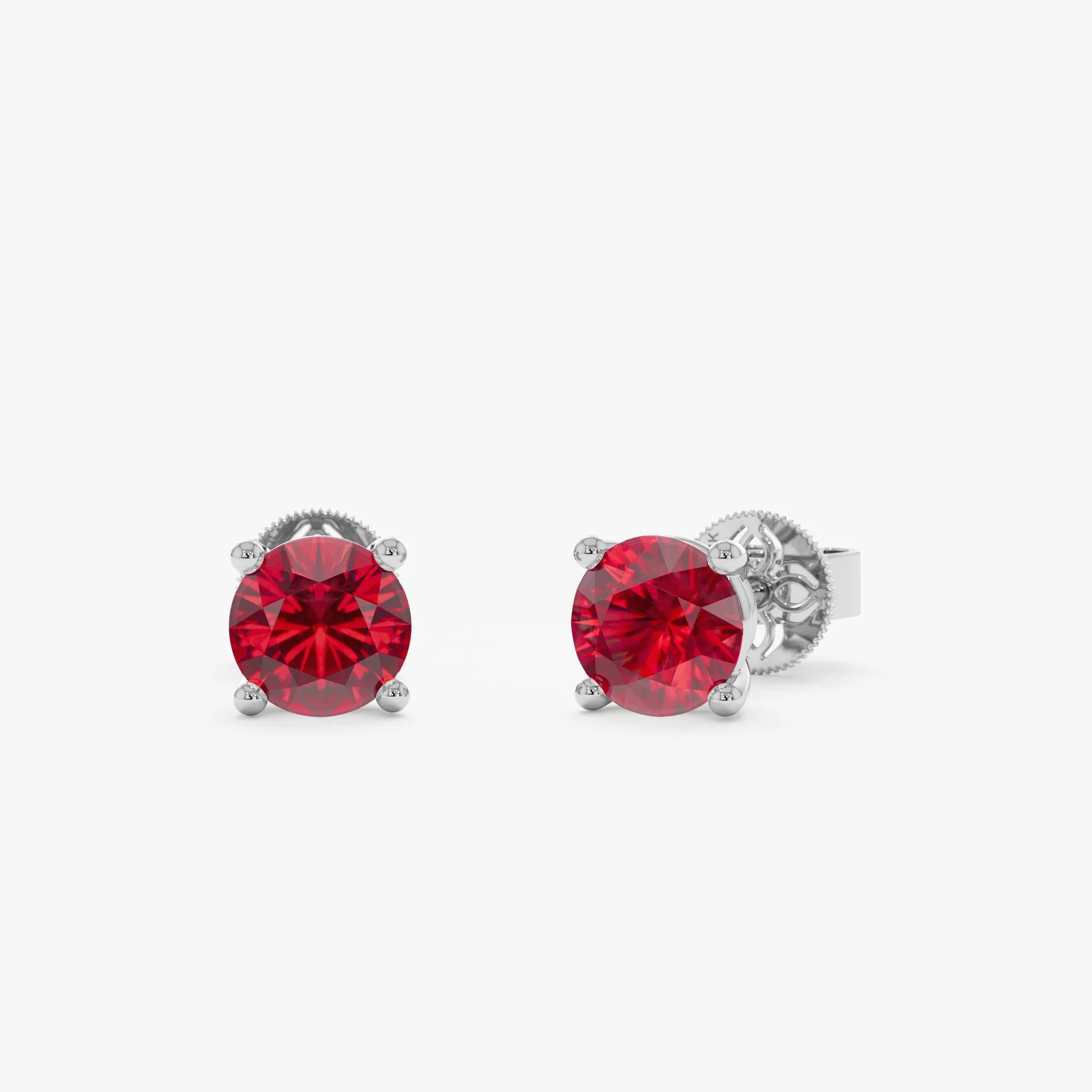 Lab-Grown Round Ruby Stud Earrings, Carmine