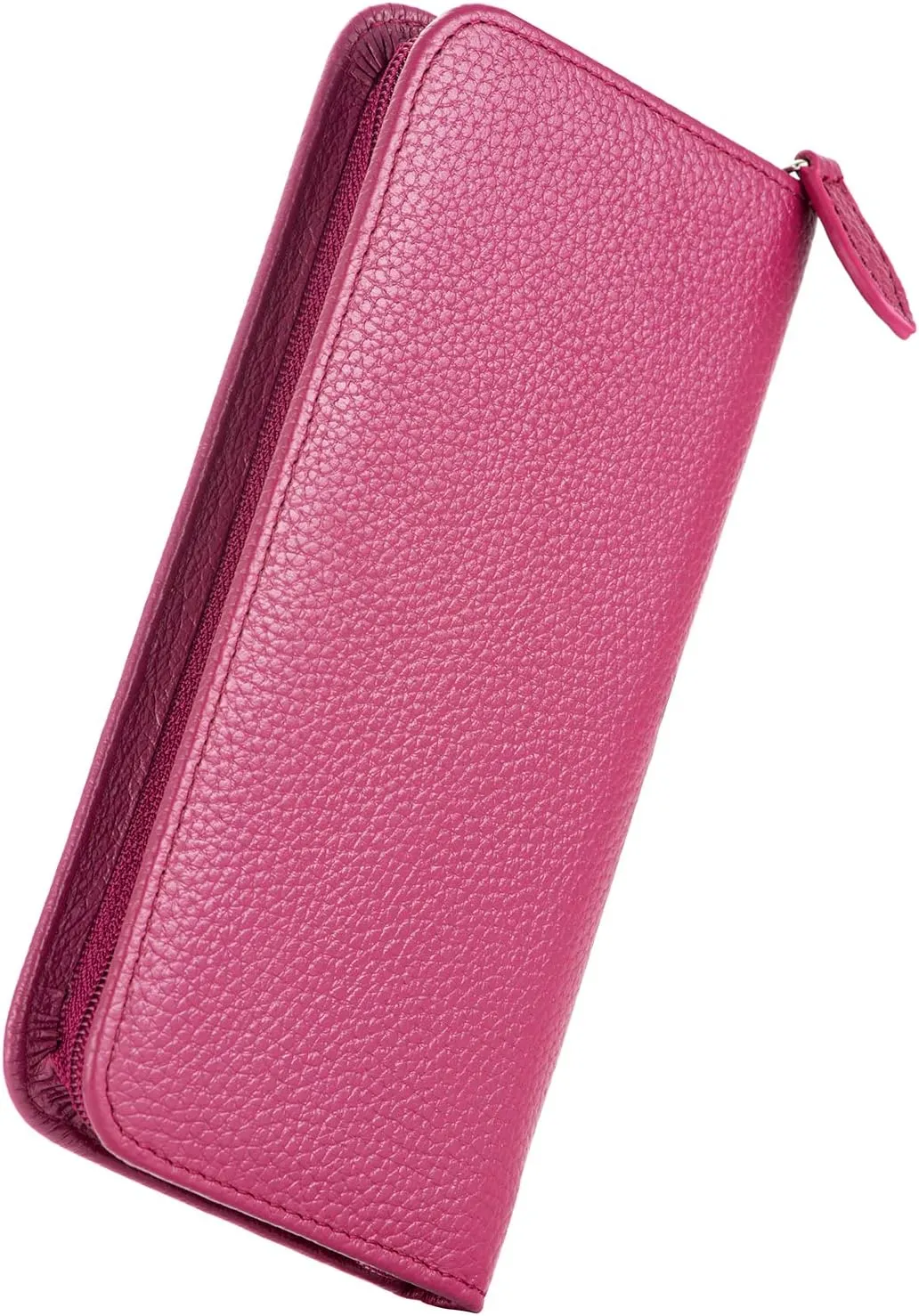 Lanxivi Genuine Leather Fountain Pen Case 3 Divided Slots Wine Red Color, Zippered Pen Case Pouch, Handmade Display Holder for Rollerball Pen
