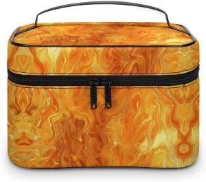 Large Opening Cosmetic Bag for Women Portable Orange And Yellow Lava Printed Toiletries Bag Travel Bag Storage Bag with Handle