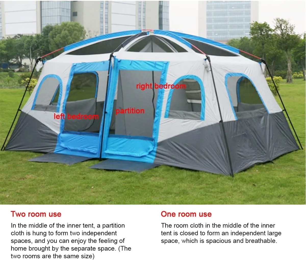 Large Tent Camping Tent 8-12 Person Family Tent 2 Bedroom,Festival Party Essential Big Tent Shelters Waterproof Tent, 4800mm-430x305x203cm (Color : Blue)