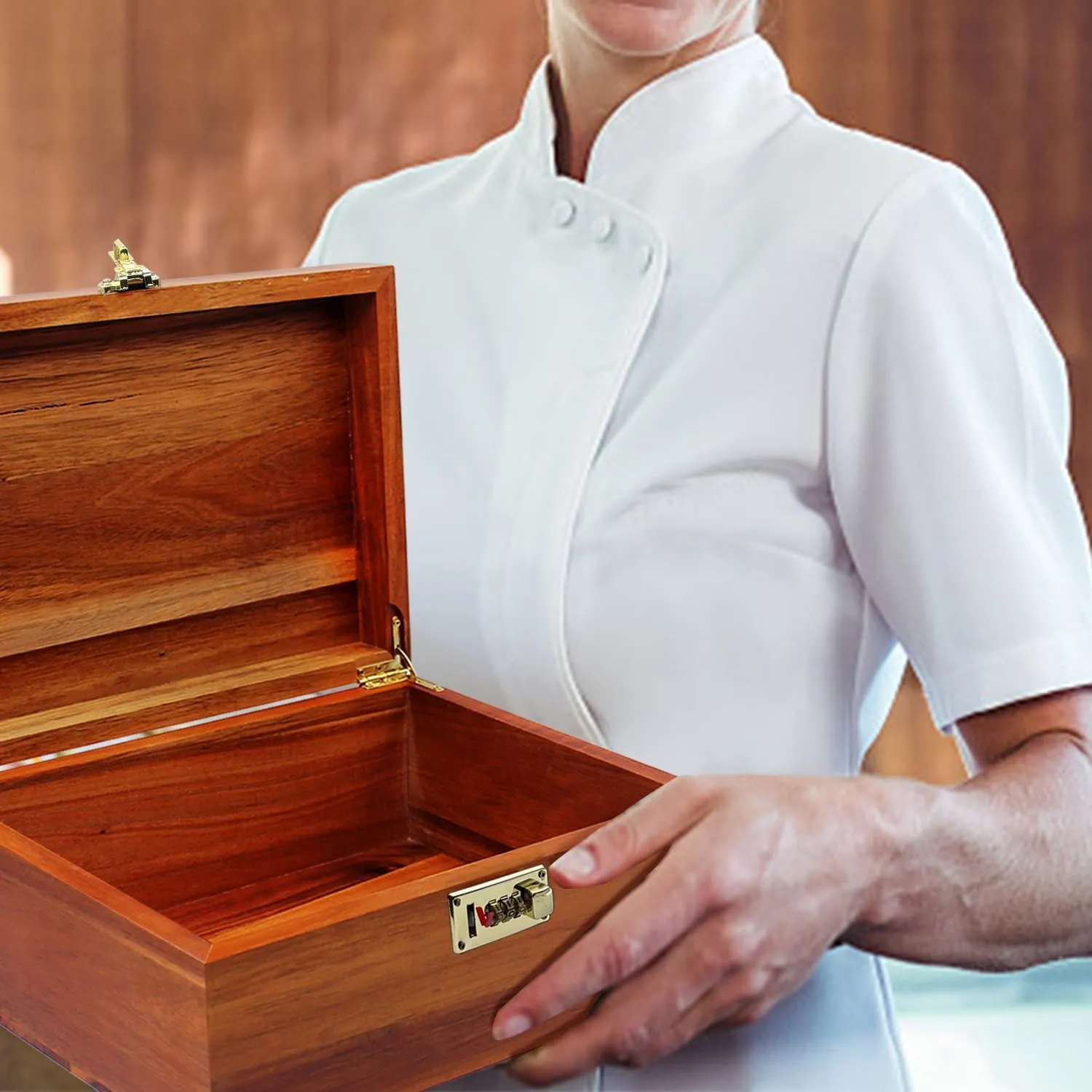 Large Wooden Box Decorative Wooden Storage Box with Combination Lock with Hinged Lid Keepsake Stash Acacia Box Lockable Chest for Keepsakes,Valuables, Accessories, Treasured Items Wood Boxes