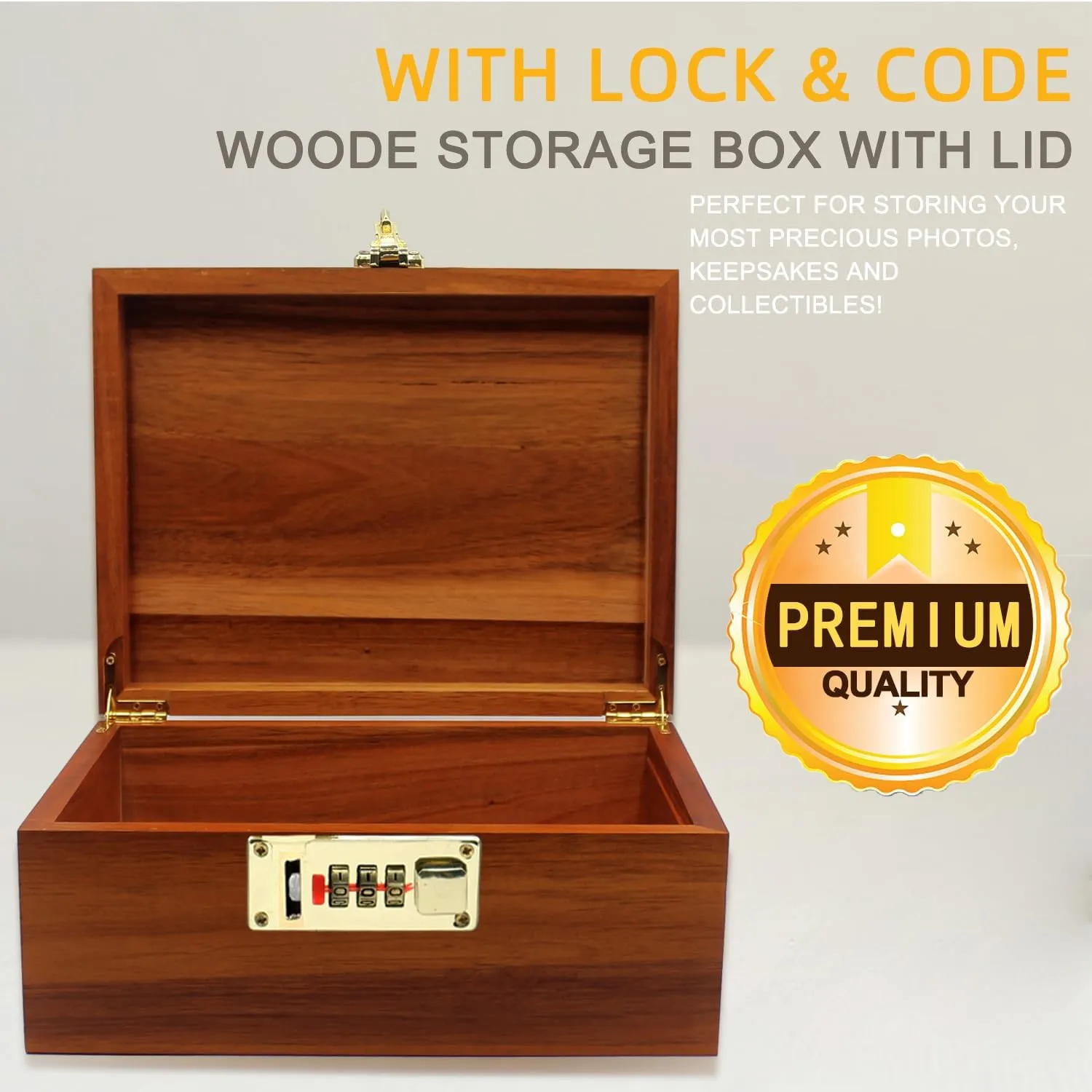 Large Wooden Box Decorative Wooden Storage Box with Combination Lock with Hinged Lid Keepsake Stash Acacia Box Lockable Chest for Keepsakes,Valuables, Accessories, Treasured Items Wood Boxes