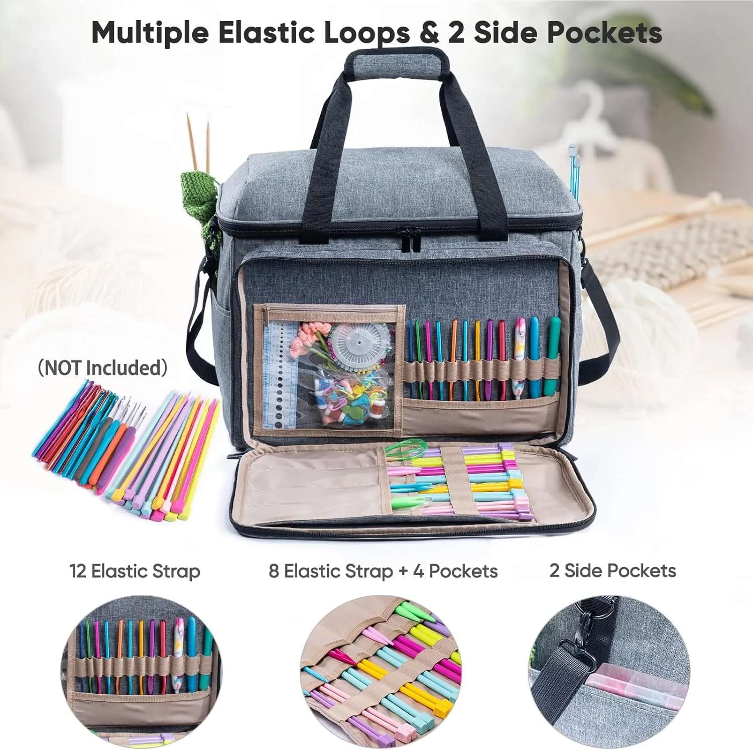 Large Yarn Storage Bag, Large Crochet Bag Organizer,Yarn Bags for Crocheting,Crochet Storage Bag with Pockets for Crochet Hooks, Crochet Accessories,Knitting Bags,Gifts for Crocheters
