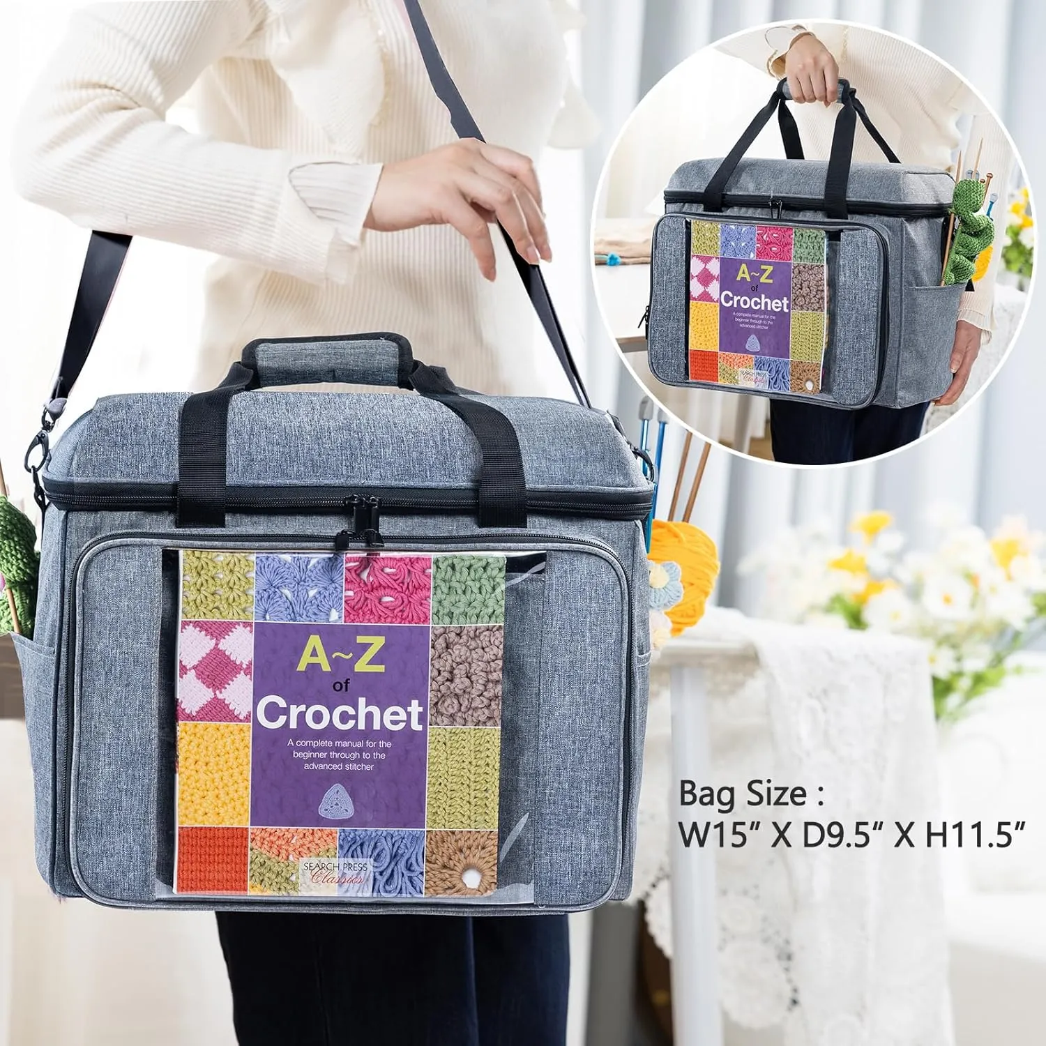 Large Yarn Storage Bag, Large Crochet Bag Organizer,Yarn Bags for Crocheting,Crochet Storage Bag with Pockets for Crochet Hooks, Crochet Accessories,Knitting Bags,Gifts for Crocheters