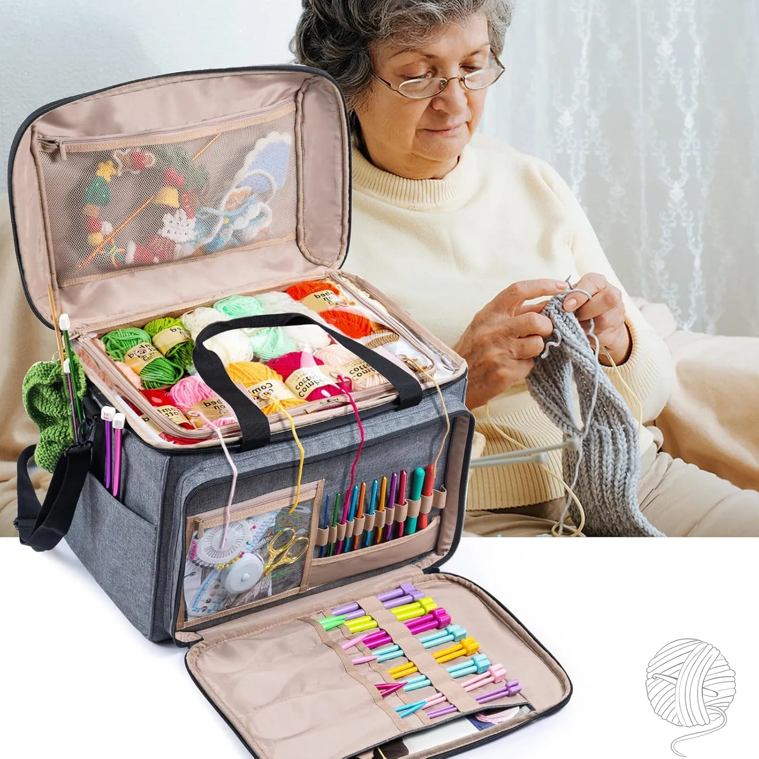 Large Yarn Storage Bag, Large Crochet Bag Organizer,Yarn Bags for Crocheting,Crochet Storage Bag with Pockets for Crochet Hooks, Crochet Accessories,Knitting Bags,Gifts for Crocheters
