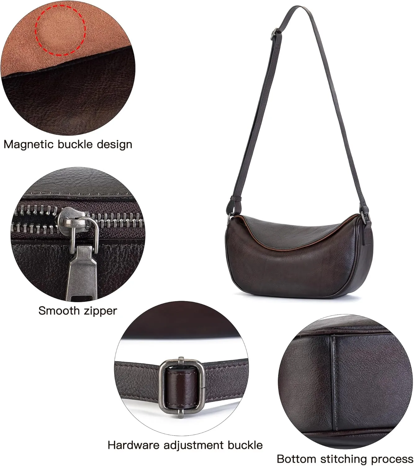 Leather Crossbody Bag Purse for Women Men,Crescent Shoulder Bag Small Cross Body Dumpling Bag Half Moon Adjustable
