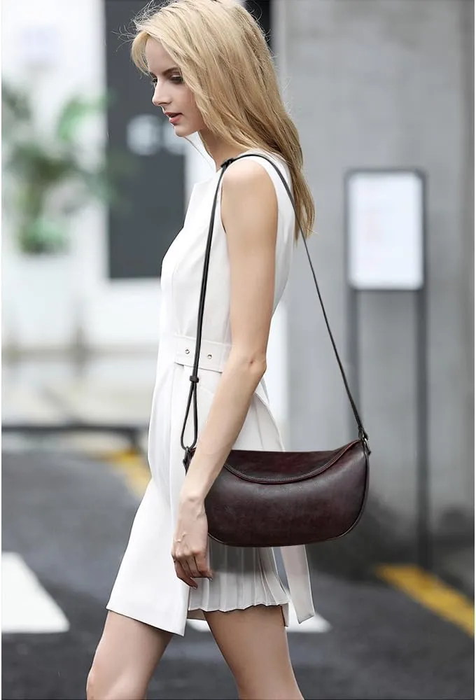 Leather Crossbody Bag Purse for Women Men,Crescent Shoulder Bag Small Cross Body Dumpling Bag Half Moon Adjustable