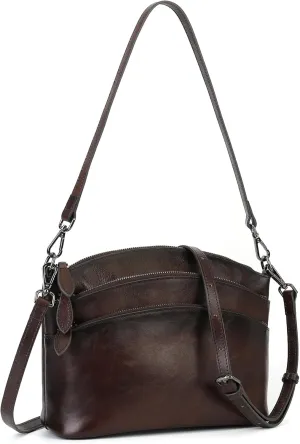 Leather Crossbody Bags for Women Genuine Leather Purses Satchel Shoulder Bag for Ladies with Two Strap