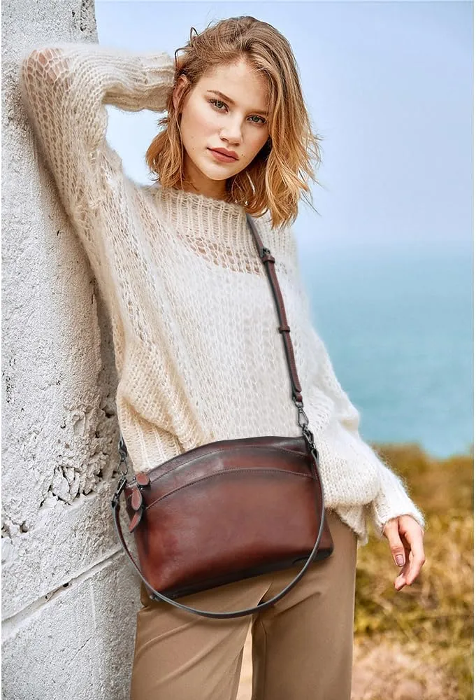 Leather Crossbody Bags for Women Genuine Leather Purses Satchel Shoulder Bag for Ladies with Two Strap