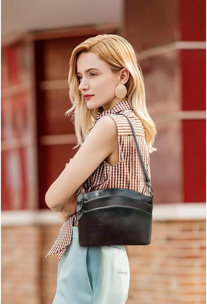 Leather Crossbody Bags for Women Genuine Leather Purses Satchel Shoulder Bag for Ladies with Two Strap