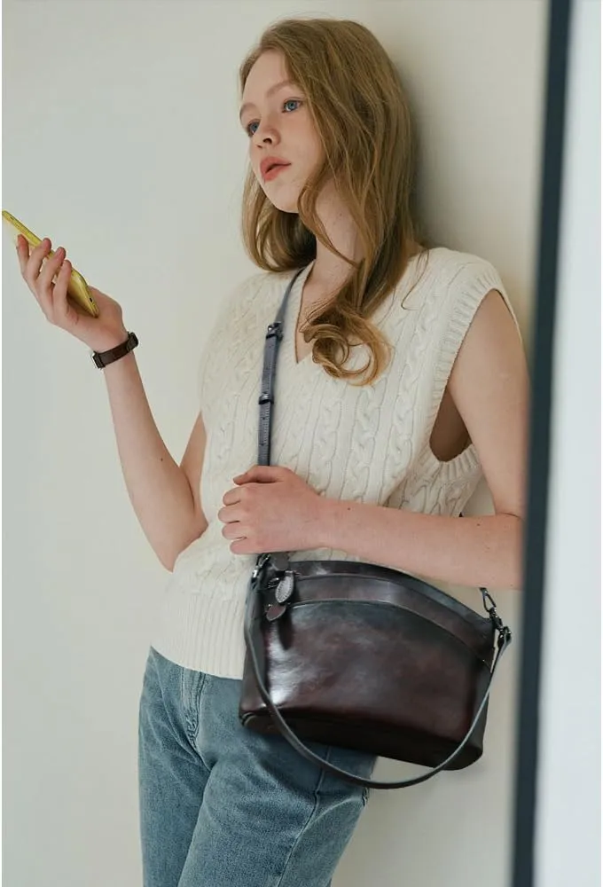 Leather Crossbody Bags for Women Genuine Leather Purses Satchel Shoulder Bag for Ladies with Two Strap