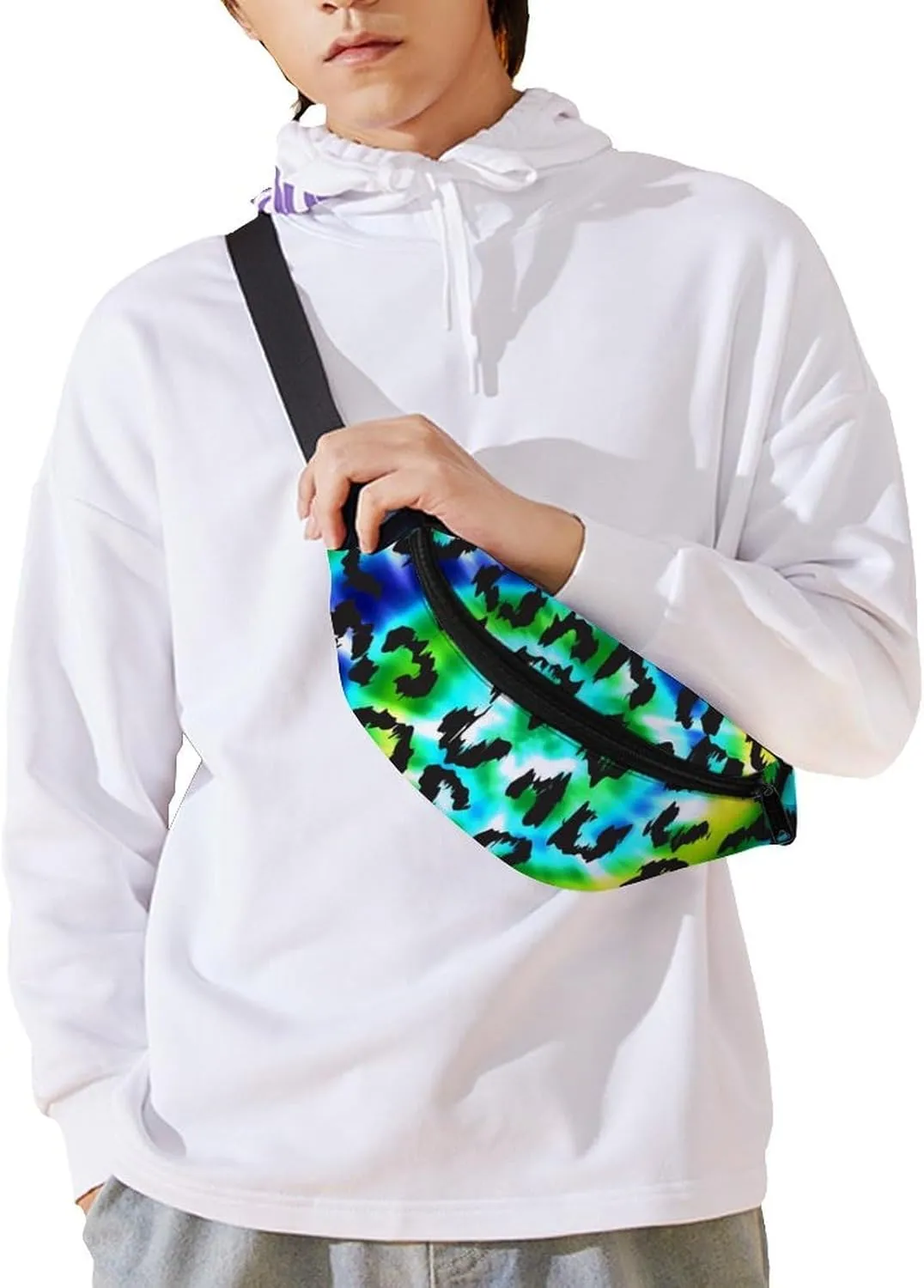 Leopard Tie Dye Large Crossbody Fanny Packfor Women Men Waist Pack for Running with Adjustable Strap for Sports Casual Bag 36 * 15cm
