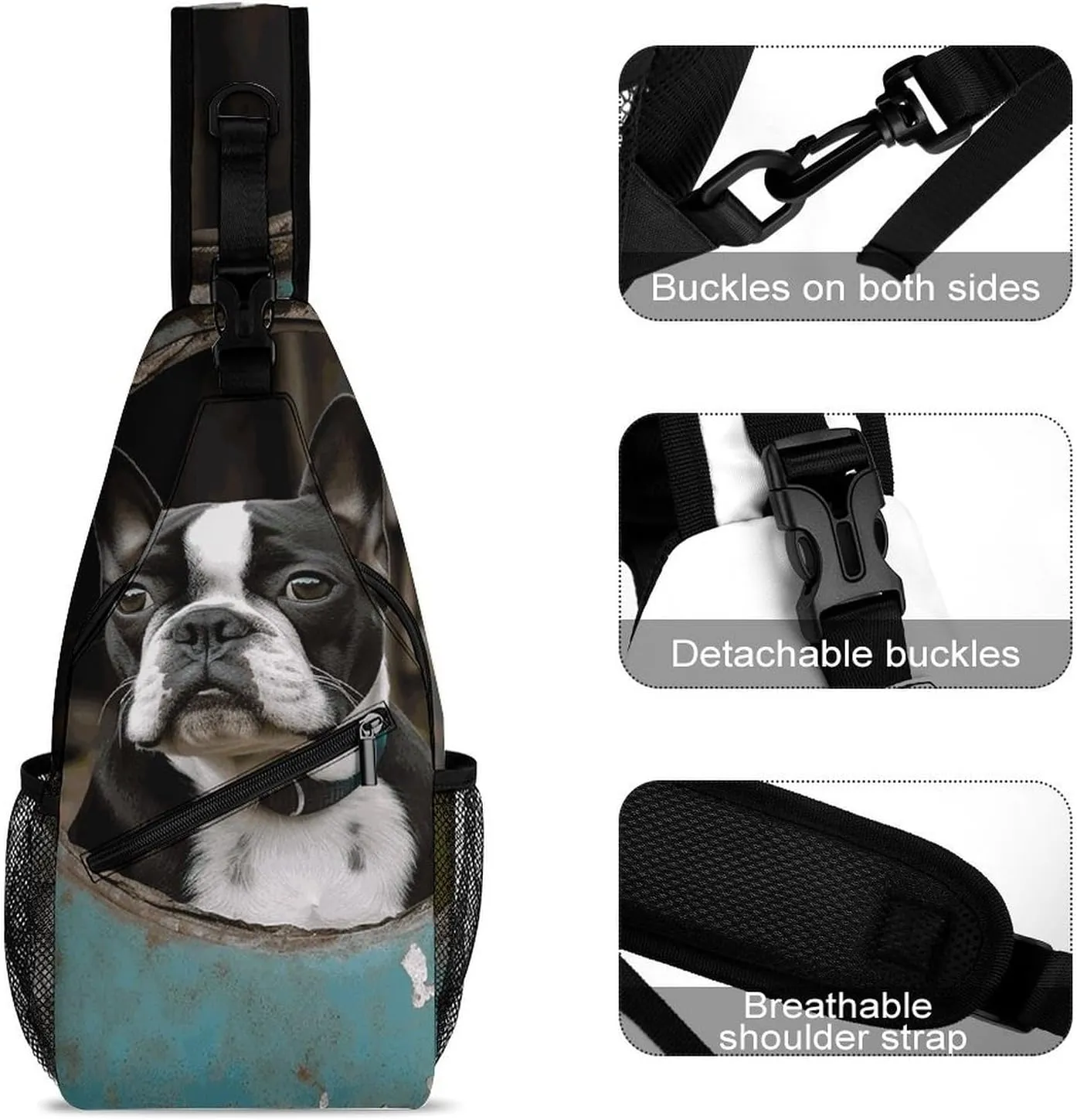 Lightweight Chest Bag Crossbody Bag Boston Terrier Sling Backpack for Women Men Sports Travel