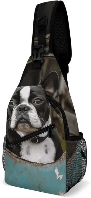 Lightweight Chest Bag Crossbody Bag Boston Terrier Sling Backpack for Women Men Sports Travel