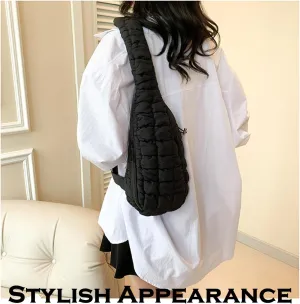 Lightweight Quilted Crossbody Bag for Women, Nylon Sling Bag, Puffy Fanny Pack for Running, Traveling, Hiking, Sports (black)