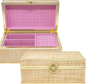 Lilly Pulitzer Jewelry Case Organizer, Raffia Jewelry Box for Women with Suede Interior, Cute Jewelry Organizer Holds Necklaces, Rings, Bracelets, Gold Raffia