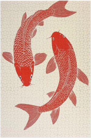 Line Drawing of Two Red Fish Jigsaw Puzzles 1000 Pieces for Adults Educational Entertainment Game