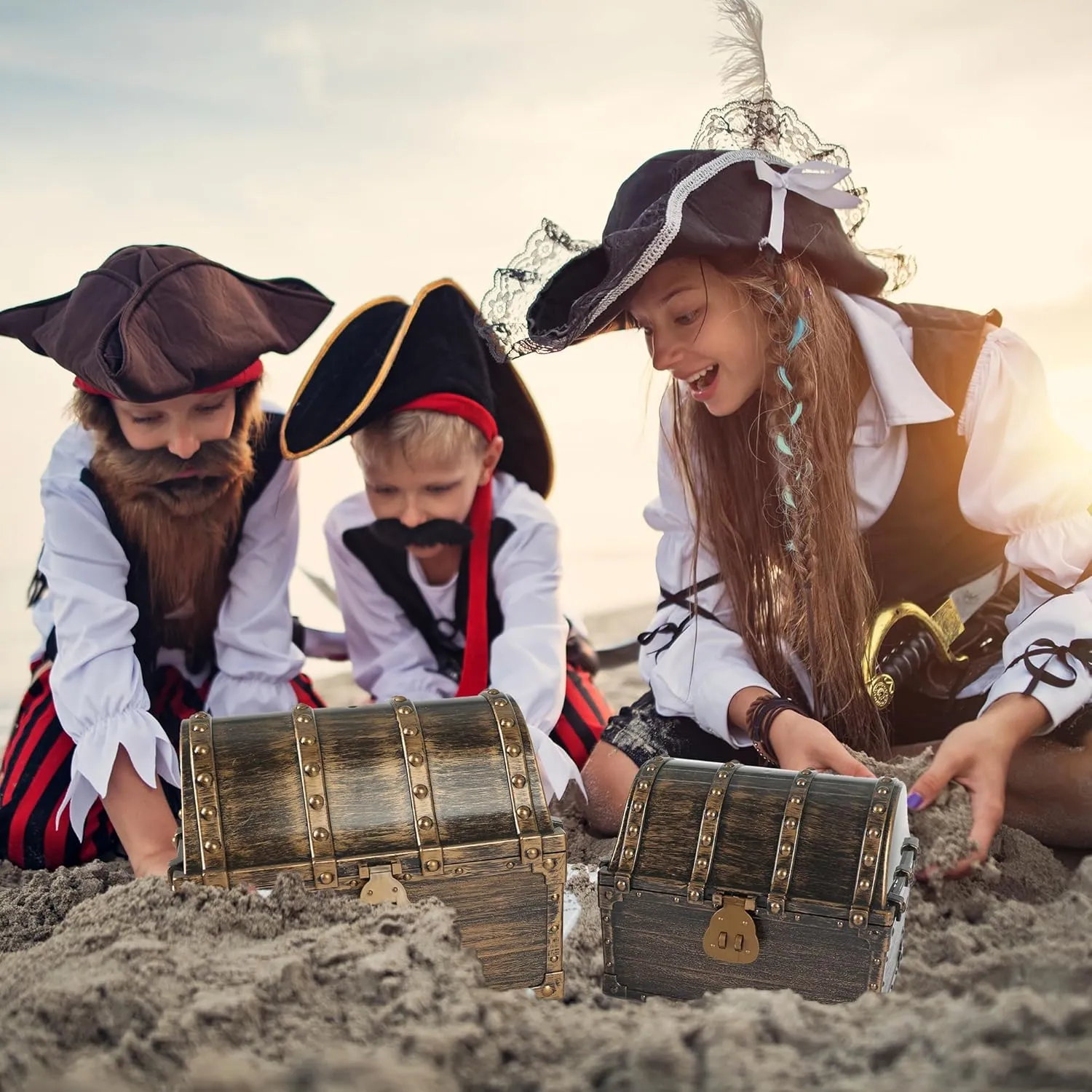 Lingway Toys Kids Pirate Treasure Chest Teacher's Favorite Treasures Collection Storage Box with 2 Sets of Locks and Keys Only(Vintage Bronze Coating,6.3"X4.8"X5.2")
