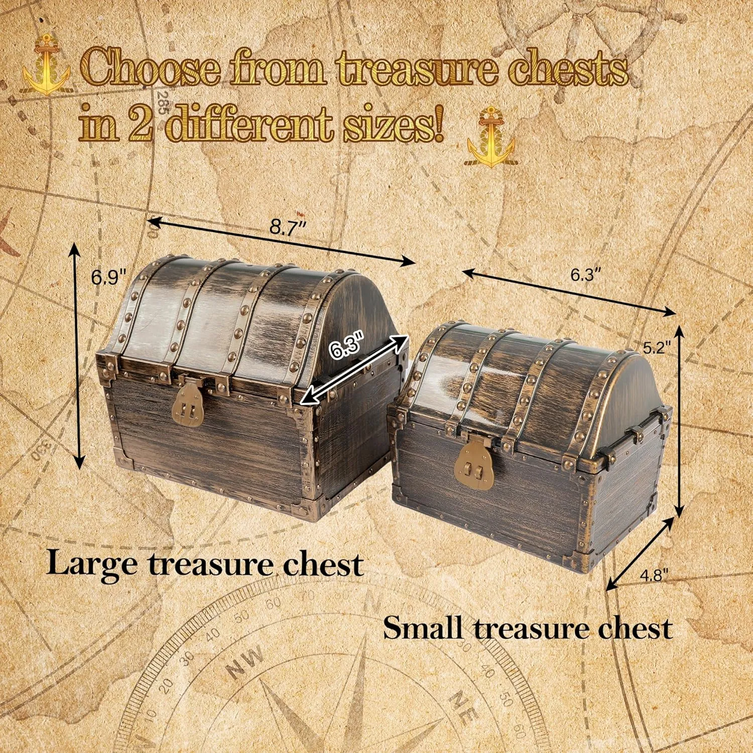 Lingway Toys Kids Pirate Treasure Chest Teacher's Favorite Treasures Collection Storage Box with 2 Sets of Locks and Keys Only(Vintage Bronze Coating,6.3"X4.8"X5.2")