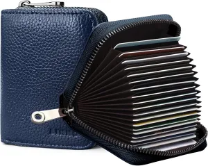 Linno RFID 20 Slots Credit Card Holder Genuine Leather Small Wallet for Women or Men with Zipper