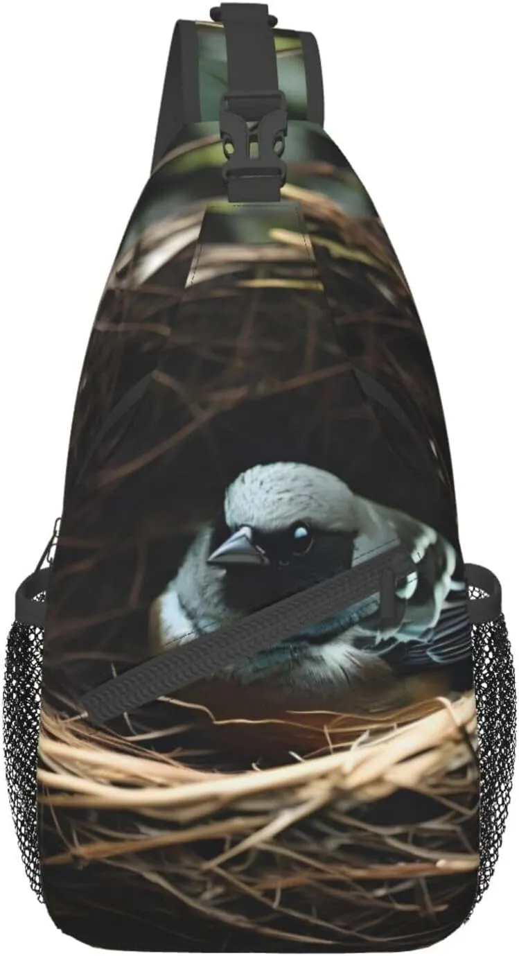 Little Bird Nest Crossbody Bag, Men'S And Women'S Chest Crossbody Bag, Zipper Closure, Strap Length Adjustable