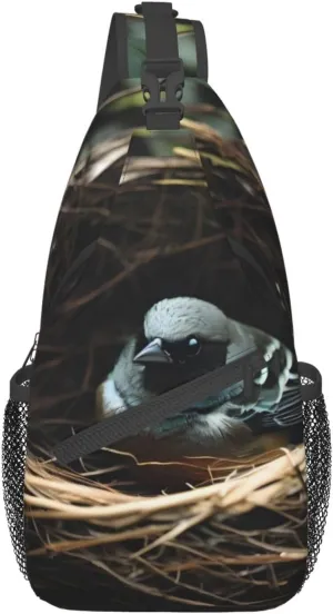 Little Bird Nest Crossbody Bag, Men'S And Women'S Chest Crossbody Bag, Zipper Closure, Strap Length Adjustable