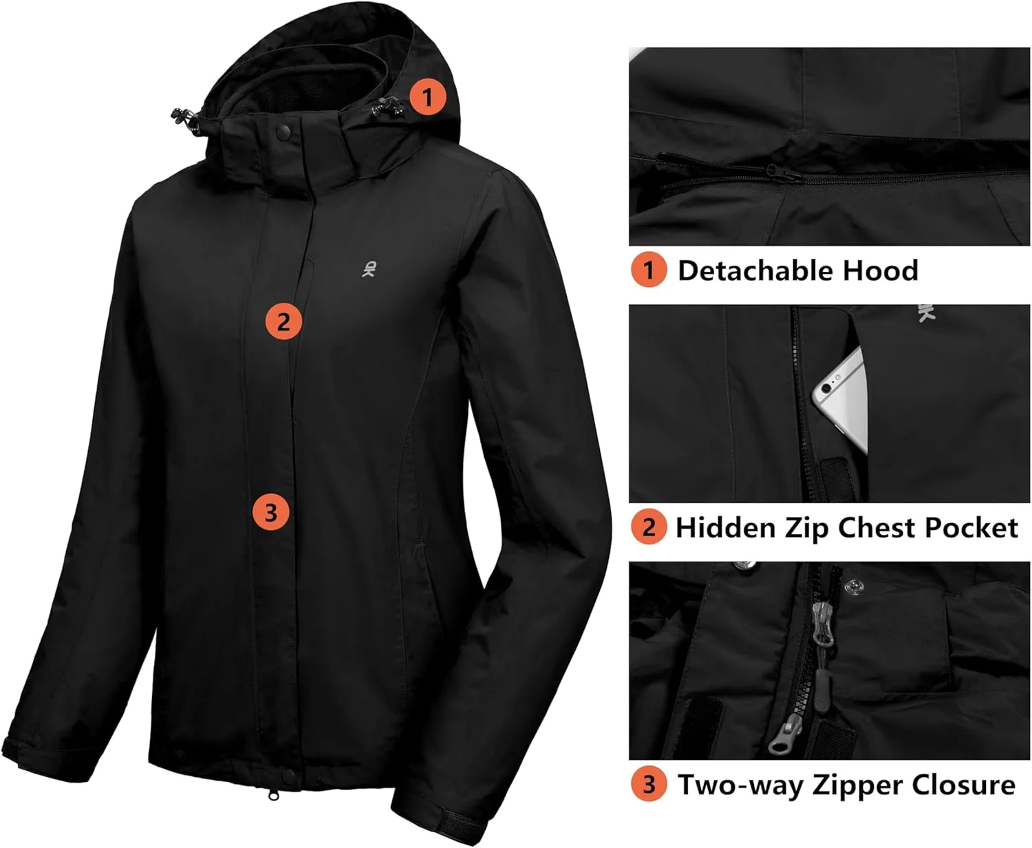 Little Donkey Andy Women's 3 in 1 Winter Ski Jacket Warm Fleece Liner Jacket Waterproof Windproof Snow Coat & Detachable Hood