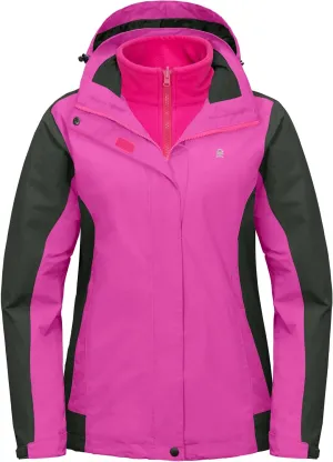 Little Donkey Andy Women's 3 in 1 Winter Ski Jacket Warm Fleece Liner Jacket Waterproof Windproof Snow Coat & Detachable Hood