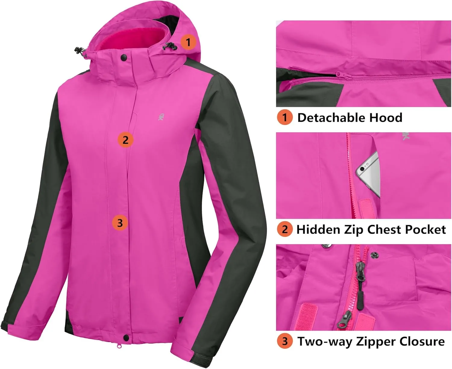Little Donkey Andy Women's 3 in 1 Winter Ski Jacket Warm Fleece Liner Jacket Waterproof Windproof Snow Coat & Detachable Hood