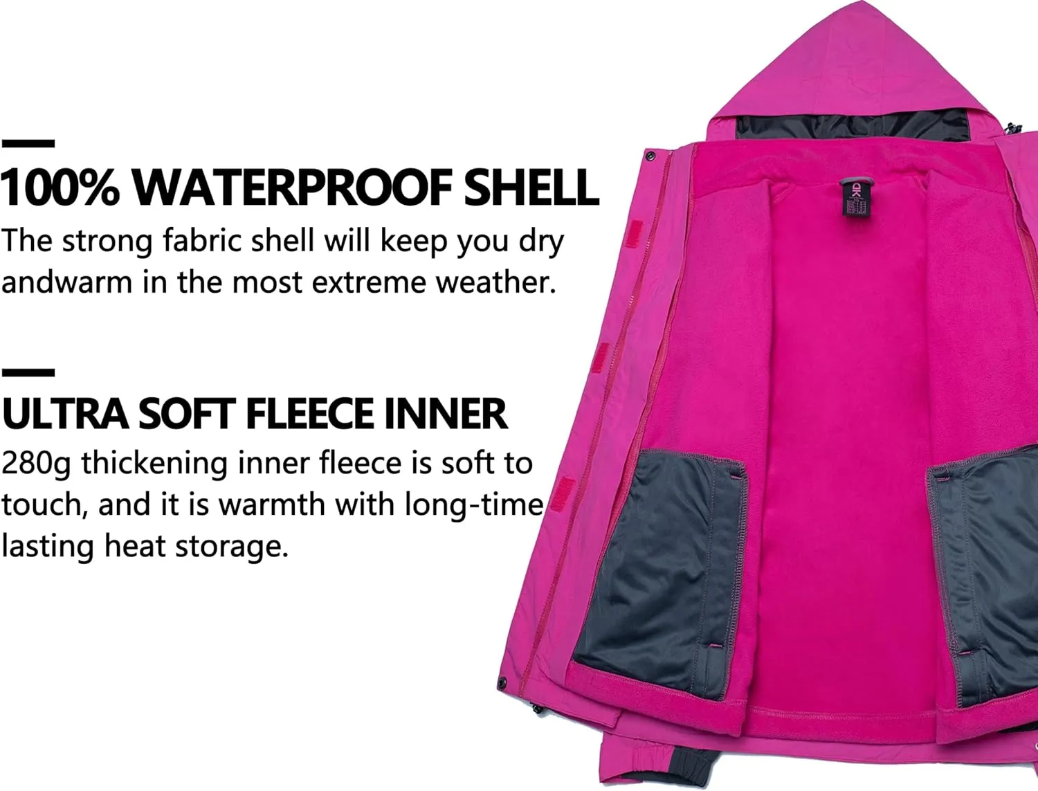 Little Donkey Andy Women's 3 in 1 Winter Ski Jacket Warm Fleece Liner Jacket Waterproof Windproof Snow Coat & Detachable Hood