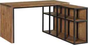 Lloyd 55 in. W Corner Desk with Storage Credenza, Natural Aged Brown, Home Office Furniture for Laptop, Printer & More, 2 Shelves w/4 Compartments & Wide Desktop