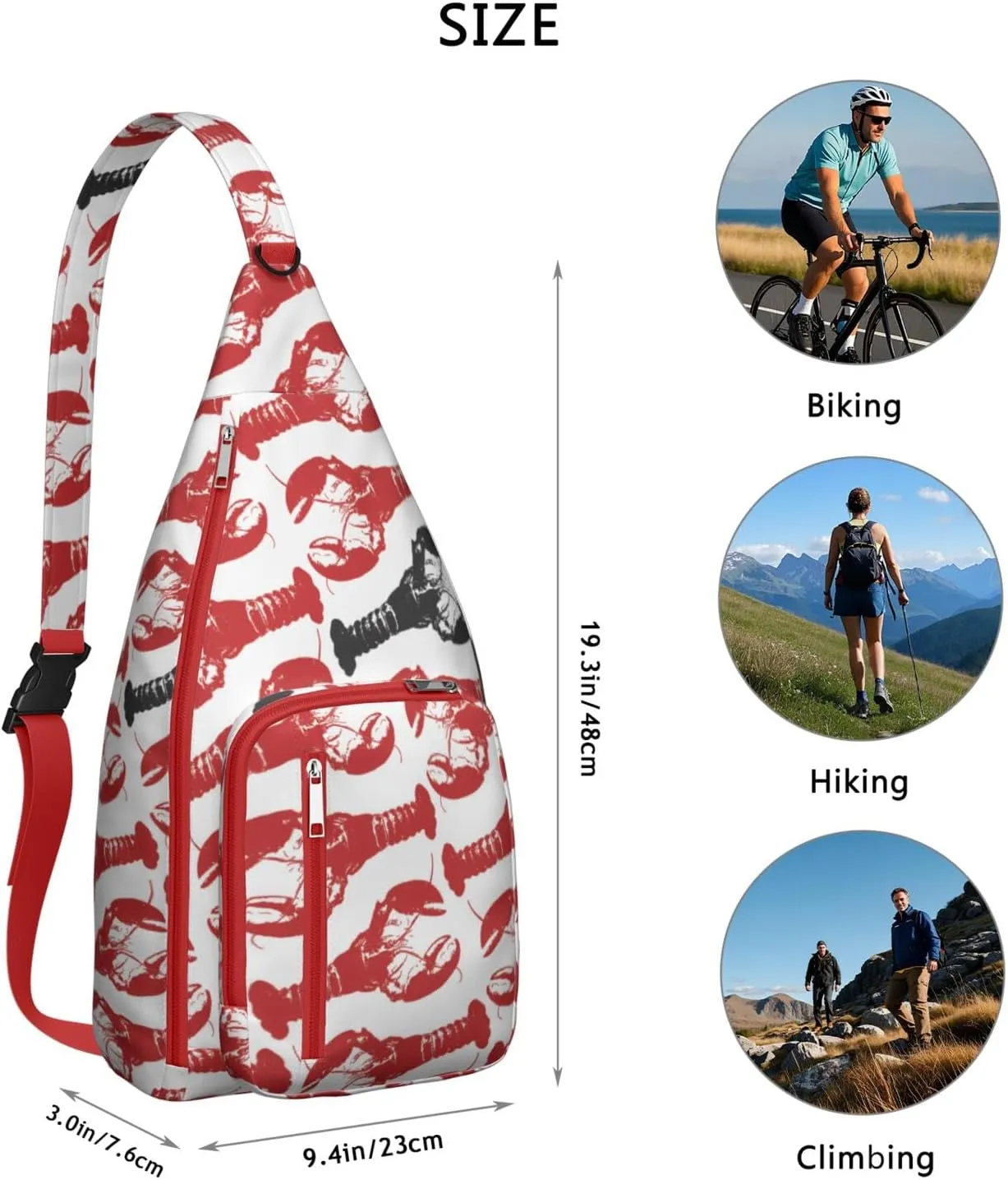 Lobster Lobster Black Lobster Crossbody Bag Daypack for Women Men Lightweight Waterproof Sling Bag Backpack Hiking Cycling