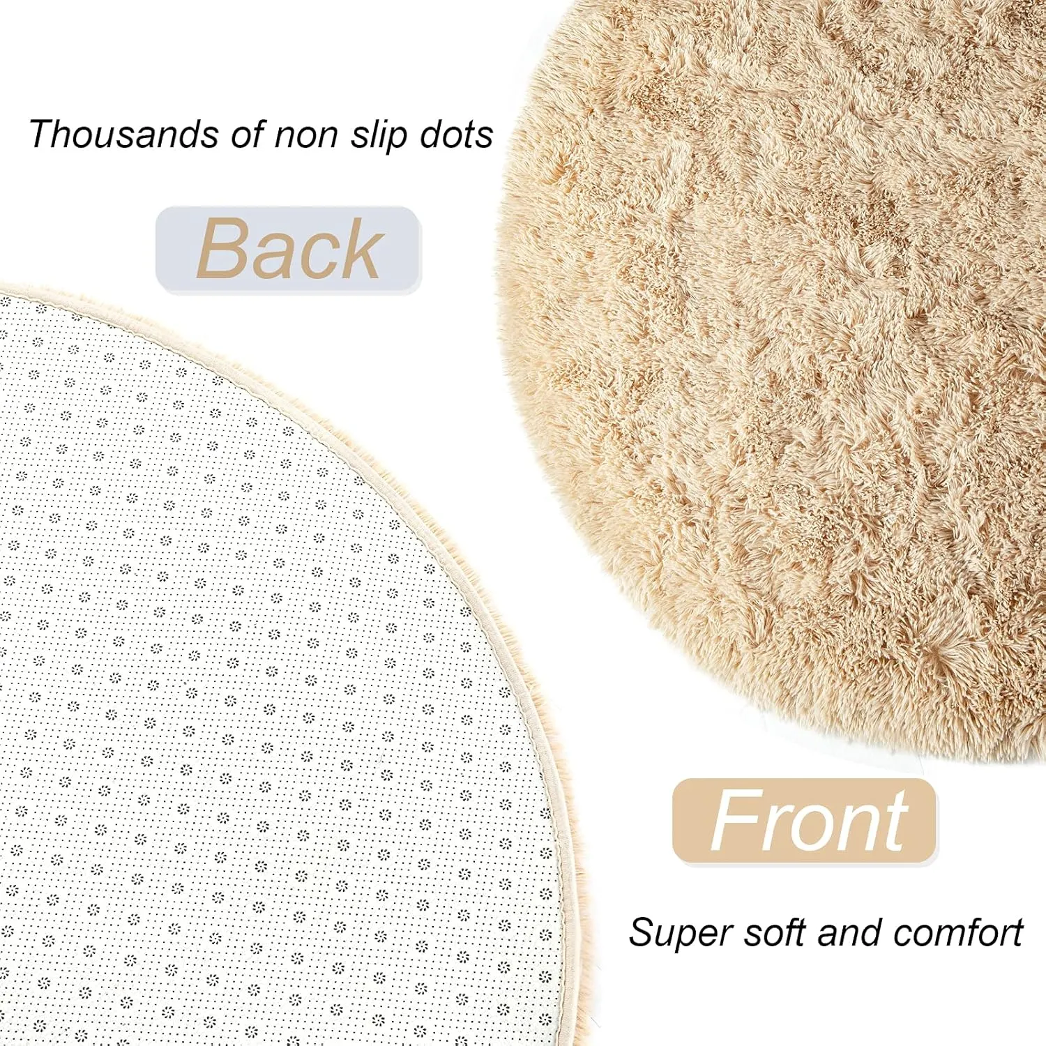 LOCHAS Fluffy Beige Bedroom Rug 2.6 x 5.3 Feet, Shaggy Area Rugs for Bedroom Bedside Girls Kids Room, Soft Oval Throw Rugs Carpets for Living Room Home Decor