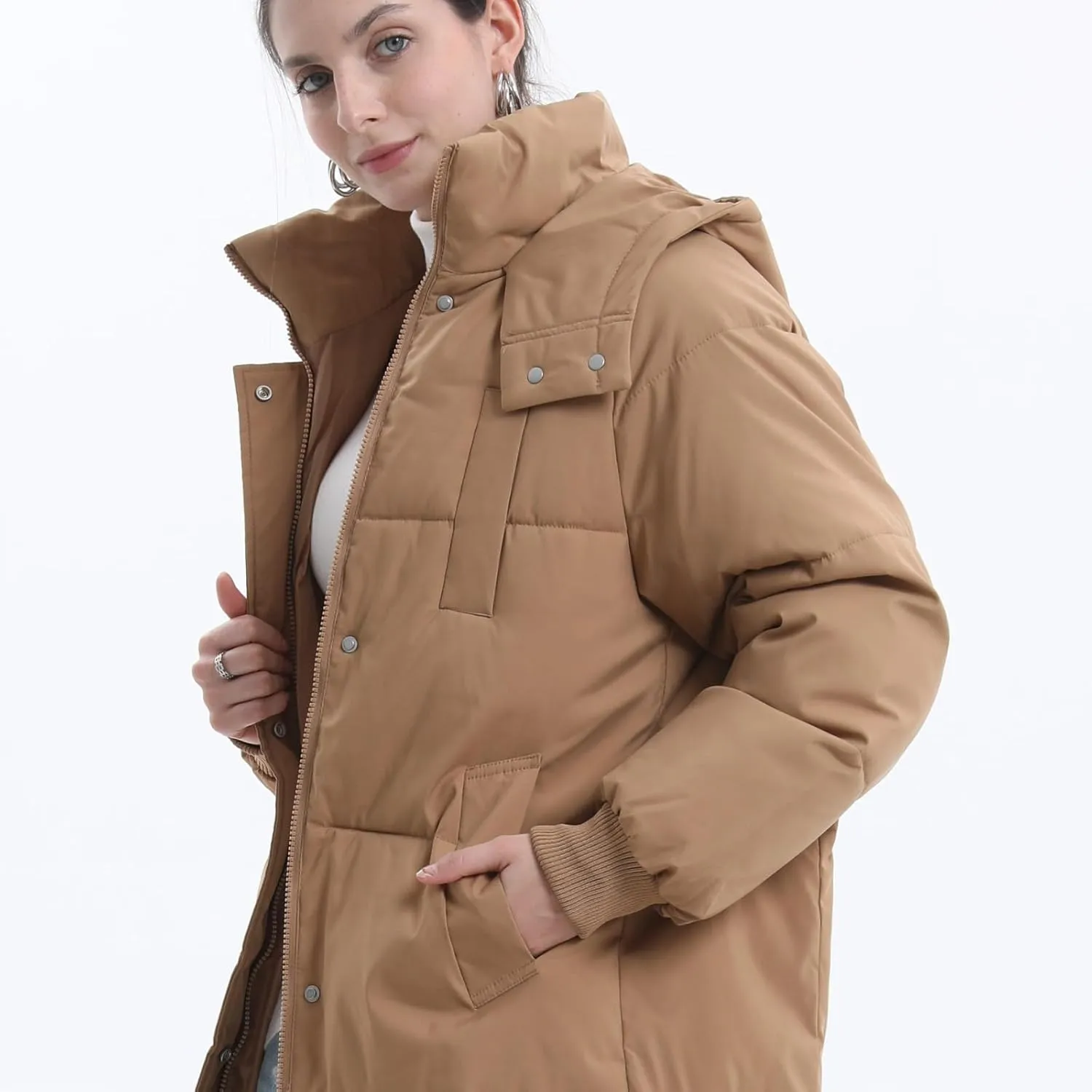 Long Puffer Jacket for Women,2024 Thickened Winter Coat Hooded with Deep Pockets, Ladies Warm Winter Jacket