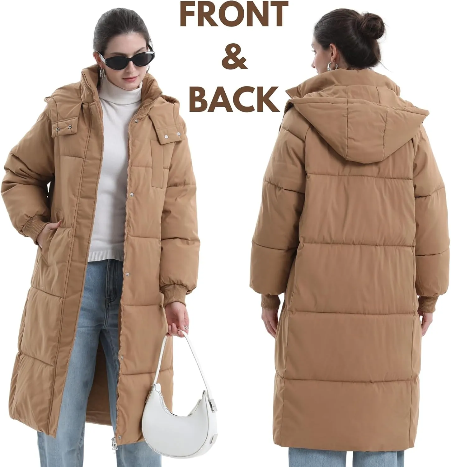 Long Puffer Jacket for Women,2024 Thickened Winter Coat Hooded with Deep Pockets, Ladies Warm Winter Jacket