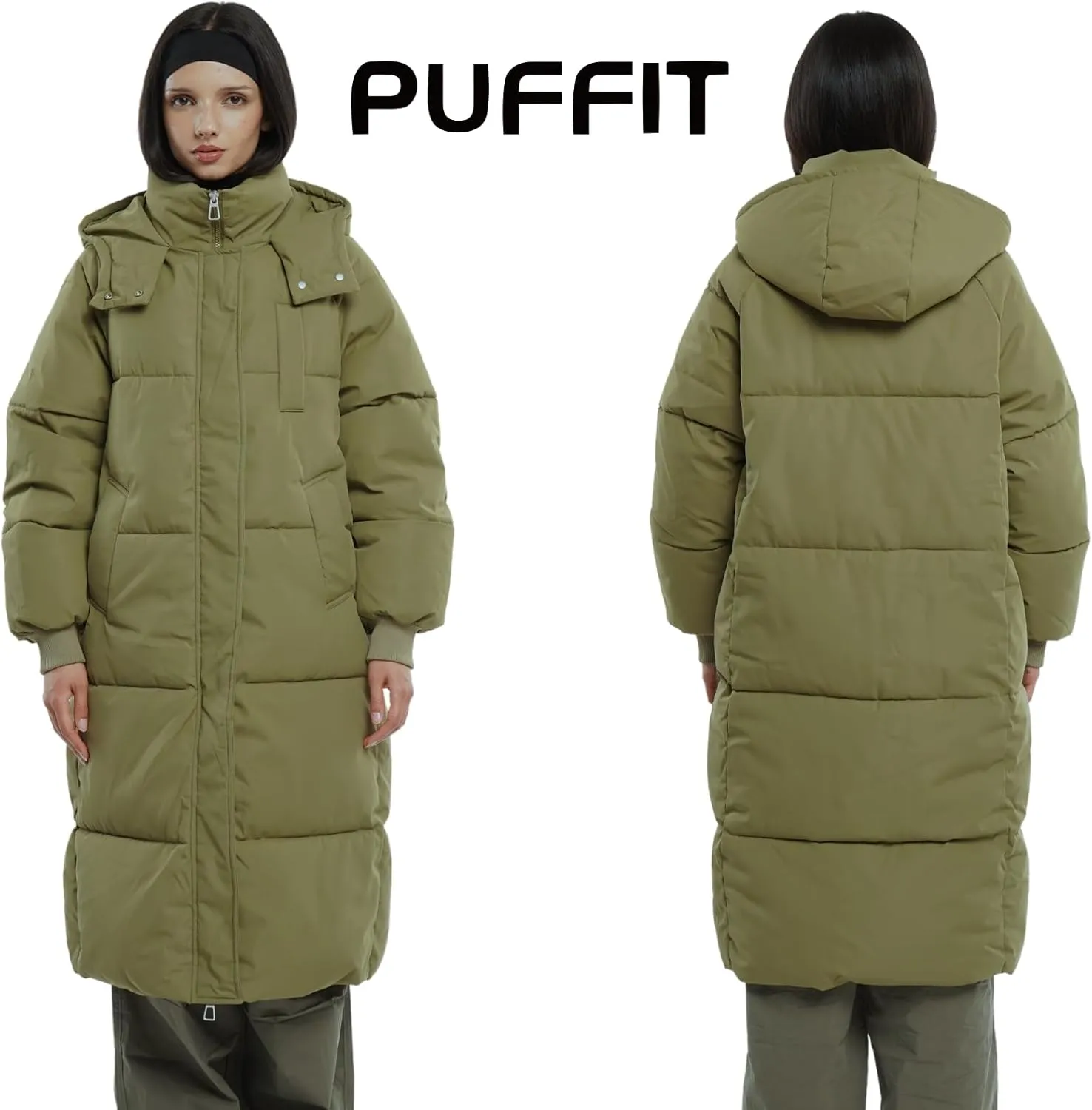 Long Puffer Jacket for Women,2024 Thickened Winter Coat Hooded with Deep Pockets, Ladies Warm Winter Jacket