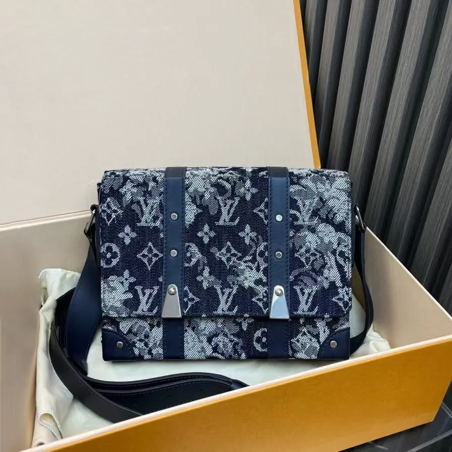 Louis Vuitton Denim Soft Trunk Tapestry Microchip Bag Blue