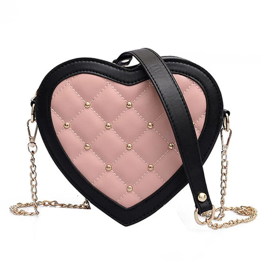 Lovely Heart-shaped Design Diamond Lattice Chains Shoulder Bags Women