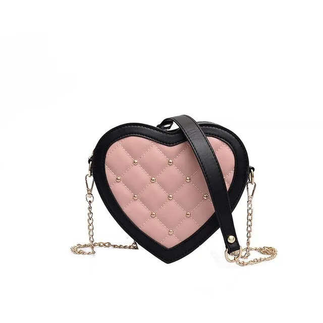 Lovely Heart-shaped Design Diamond Lattice Chains Shoulder Bags Women