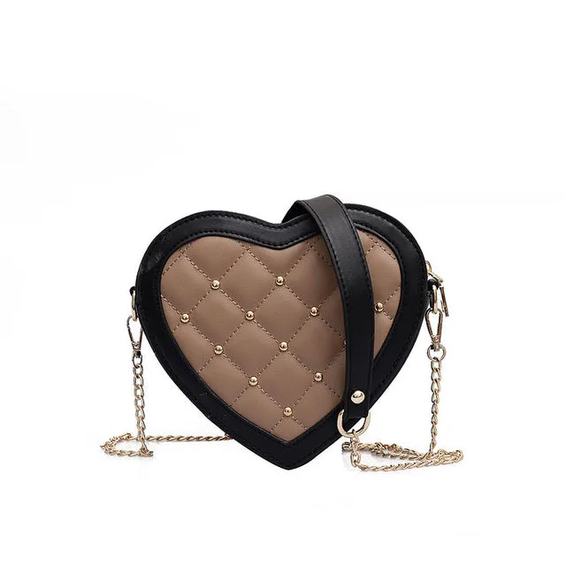 Lovely Heart-shaped Design Diamond Lattice Chains Shoulder Bags Women