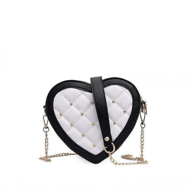 Lovely Heart-shaped Design Diamond Lattice Chains Shoulder Bags Women
