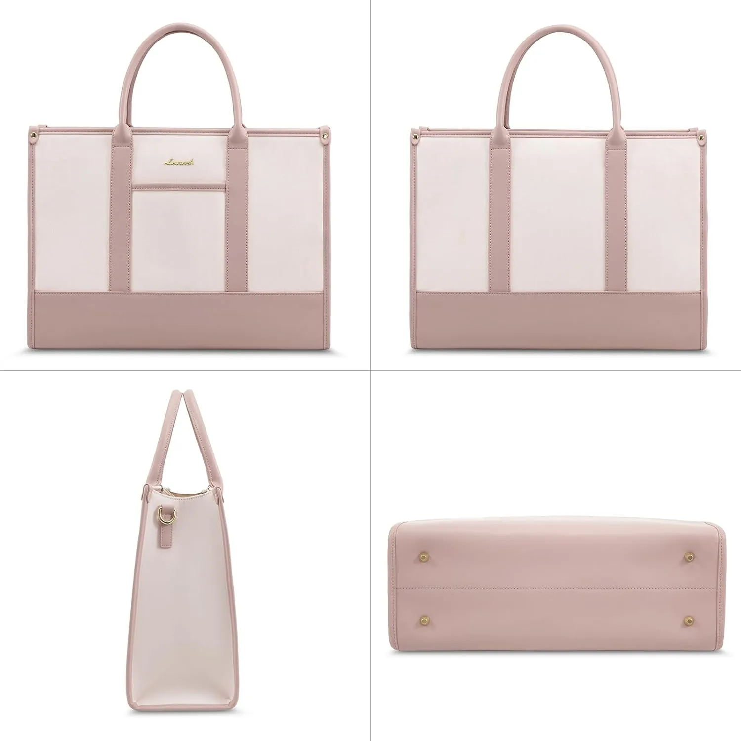 LOVEVOOK Laptop Tote Bags for Women Canvas Work Bag 15.6 inch Large Professional Teacher Purse Lightweight Computer Bag Briefcase Business Office, Pink