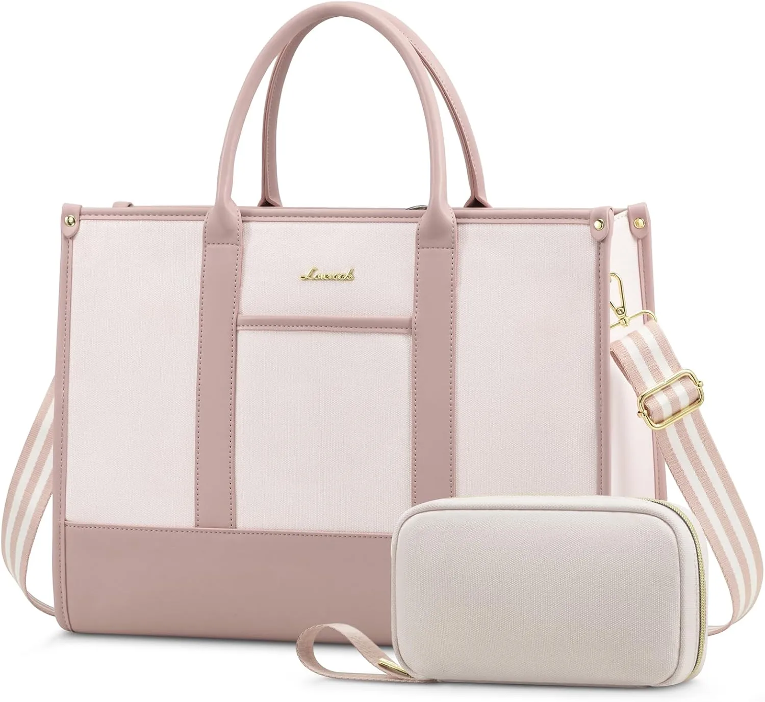 LOVEVOOK Laptop Tote Bags for Women Canvas Work Bag 15.6 inch Large Professional Teacher Purse Lightweight Computer Bag Briefcase Business Office, Pink