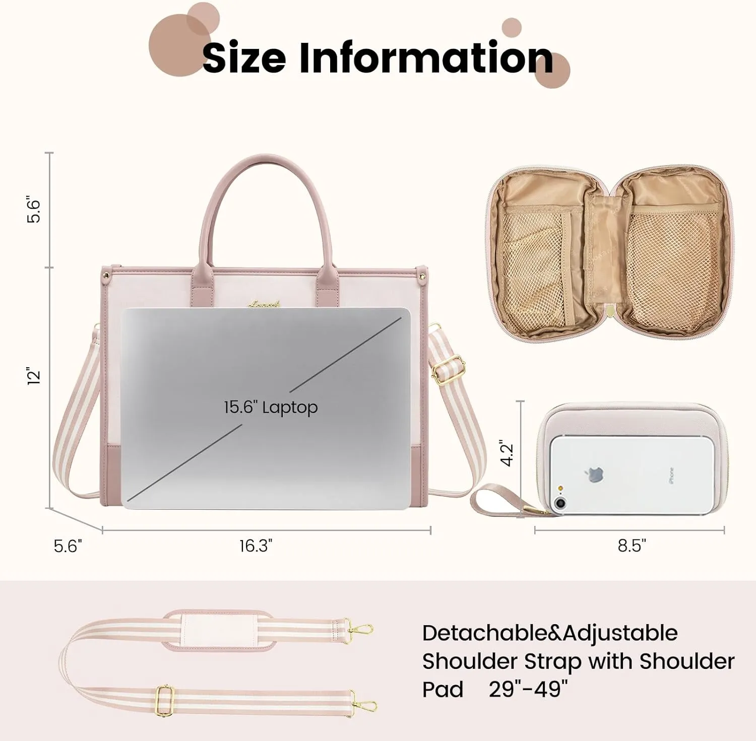 LOVEVOOK Laptop Tote Bags for Women Canvas Work Bag 15.6 inch Large Professional Teacher Purse Lightweight Computer Bag Briefcase Business Office, Pink