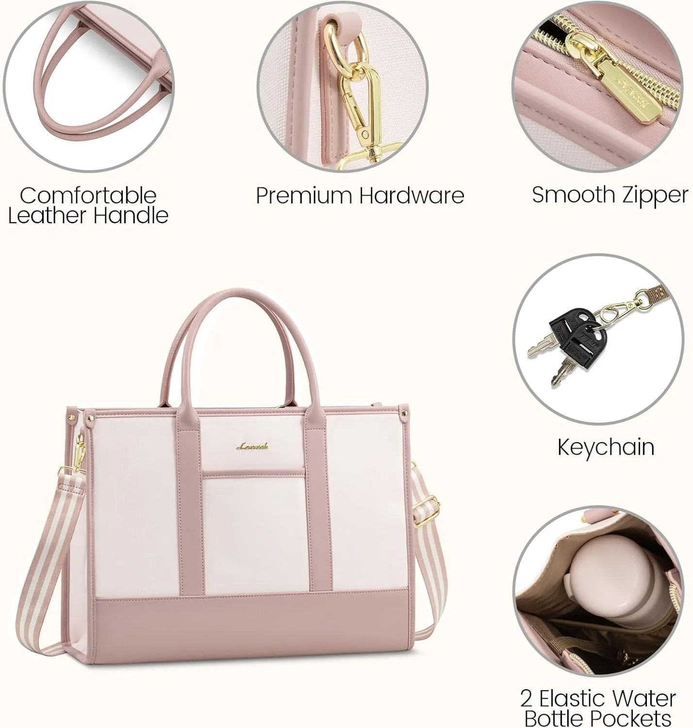 LOVEVOOK Laptop Tote Bags for Women Canvas Work Bag 15.6 inch Large Professional Teacher Purse Lightweight Computer Bag Briefcase Business Office, Pink